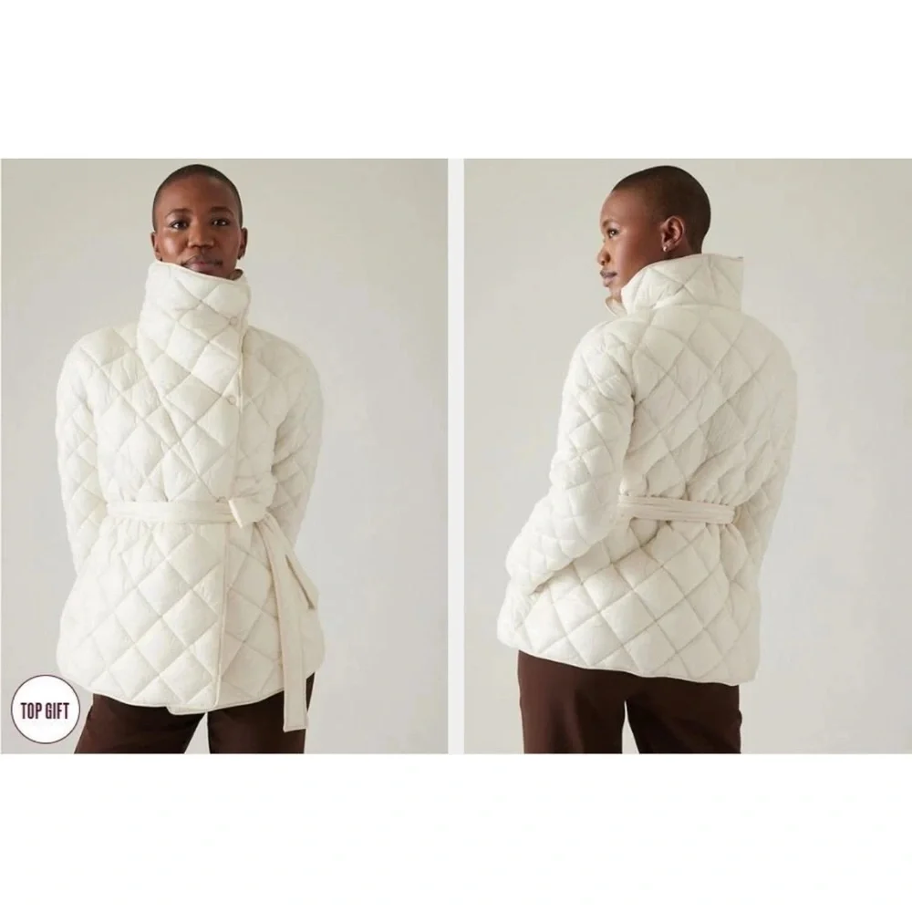 ATHLETA Women’s White Quilted Puffer Jacket size LARGE vguc shawl lightweight - Picture 2 of 11